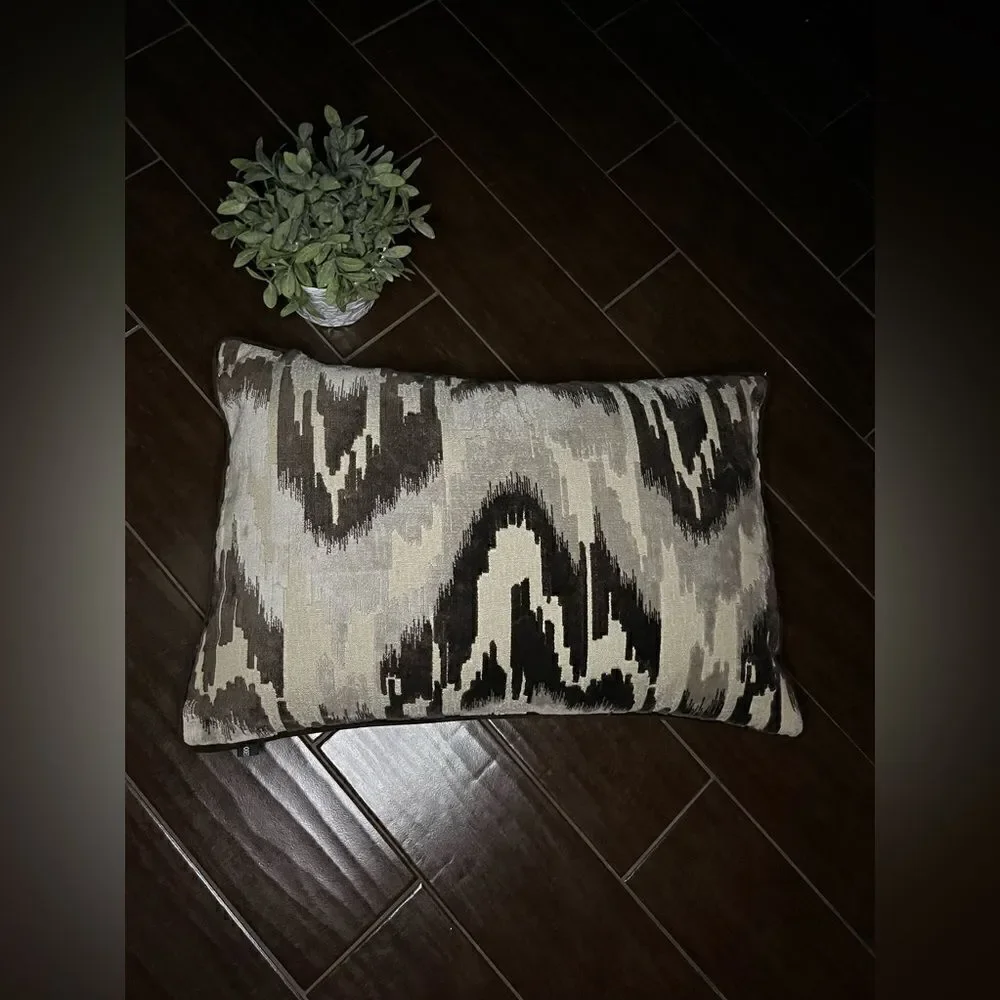 Rodeo Home Diamo chocolate Ikat Cut Velvet Design feather lumbar pillow